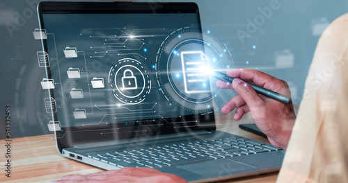 Fotografie Businessman working modern compter Document Management System (DMS),Virtual onli