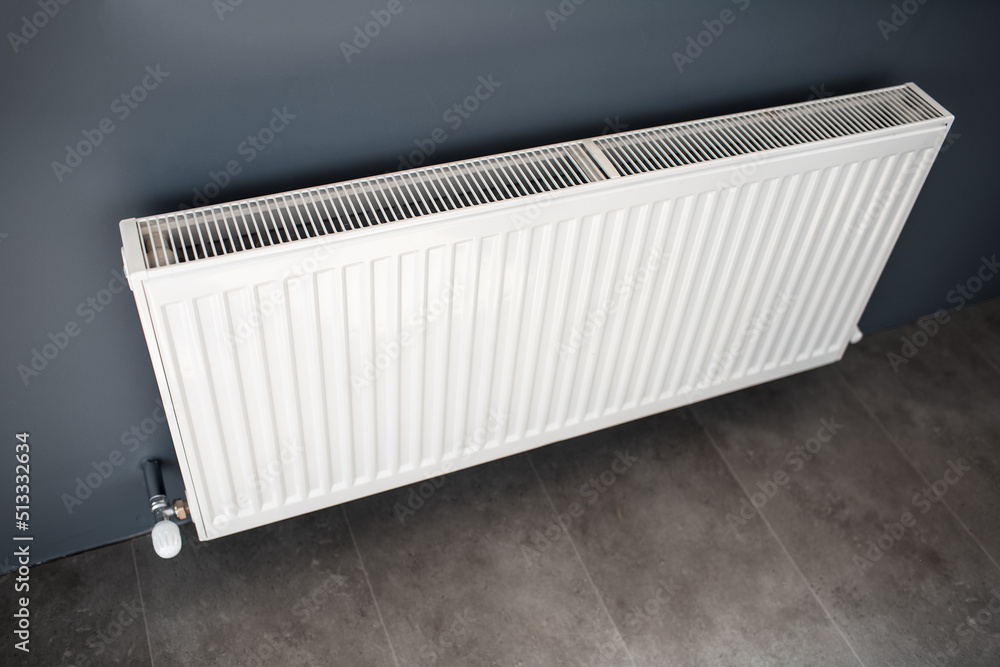 custom made wallpaper toronto digitalSteel heating radiator of white on a grey wall. Top view.