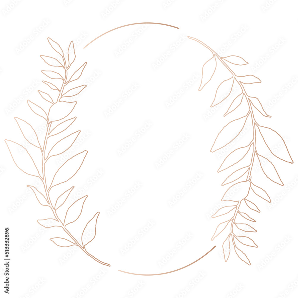 Luxury botanical round frame. Foliage line art. Beautiful linear branches border for invitation card isolated on white