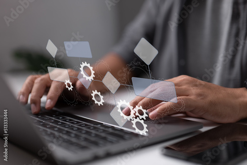 Foto The concept of a business analyst establishing project requirements, an IT firm, the strategy creation process, and an implementation engineer