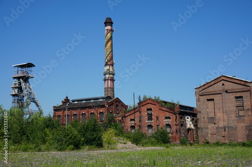 Old coal mine area (KWK Myslowice) in June 2022. Myslowice, Poland.