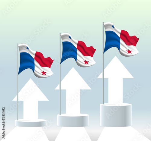 Panama flag. The country is in an uptrend. Waving flagpole in modern pastel colors. Flag drawing, shading for easy editing. Banner template design.
