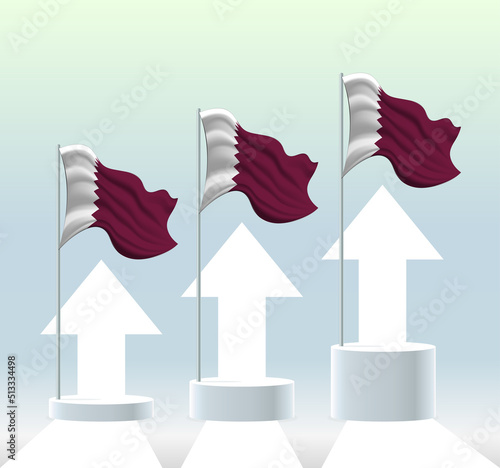 Qatar flag. The country is in an uptrend. Waving flagpole in modern pastel colors. Flag drawing, shading for easy editing. Banner template design.