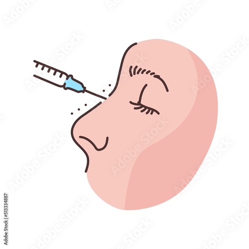 Nose correction with filler color line illustration. Hyaluronic injection.