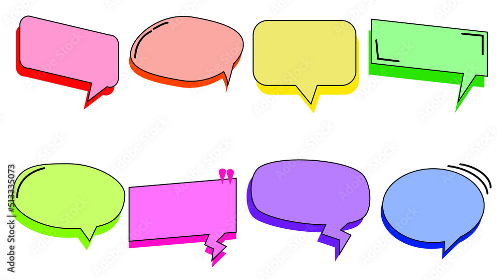 collection of the cute blank colorful speech bubble, conversation box, message box, frame talk, chatbox, though bubble, and speaking balloon illustration on white background for your design collection of the cute blank colorful speech bubble, conversation box, message box, frame talk, chatbox, though bubble, and speaking balloon illustration on white background for your design