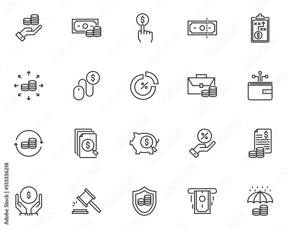 set of finance line icons, money, bank, economy set of finance line icons, money, bank, economy