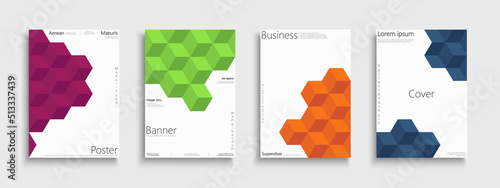 Set of abstract 3d geometric color covers, templates, backgrounds, placards, brochures, banners, flyers and etc. Creative business corporate posters, cards, catalogs