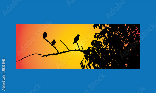 Social media template design web banner three bird in a tree black vector file with gradient effect background for corporate business 