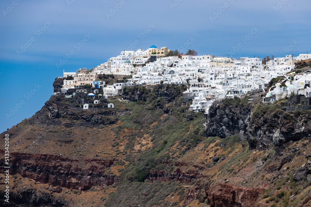 Fira town on Santorini island, Greece. Caldera on Aegean sea
