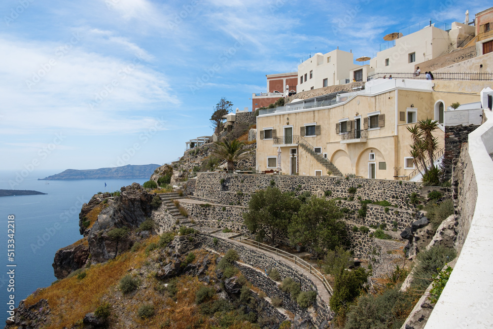 Fira town on Santorini island, Greece. Caldera on Aegean sea
