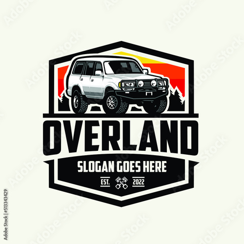 Premium Overland adventure vehicle in outdoor badge emblem logo vector isolated