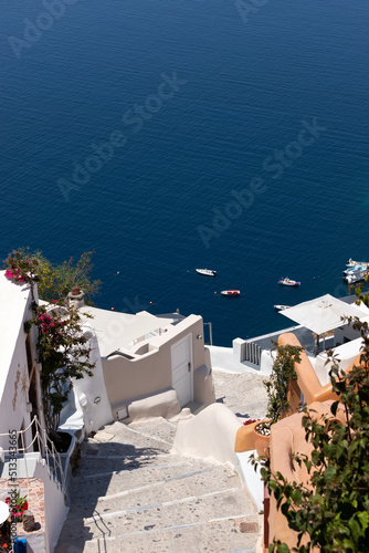Oia town on Santorini island, Greece. Caldera on Aegean sea