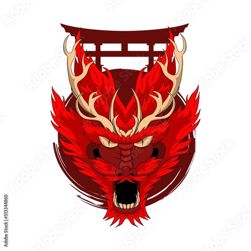 Vector Art of Dragon Head With Long Horn Illustration. Designs for T-shirts, Tattoos, Stickers, Gaming Logos or Posters