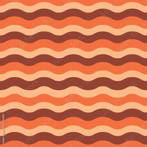 Retro 70s  funky waves seamless pattern in orange, brown and beige. For retro posters, home décor and textile 
