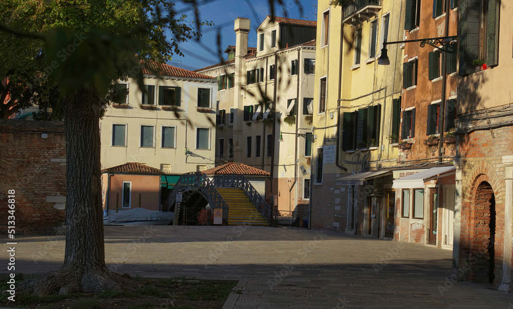 Venice, Italy: Main square and apartments in Venice`s Jewish Ghetto or Campo del Ghetto Novo
