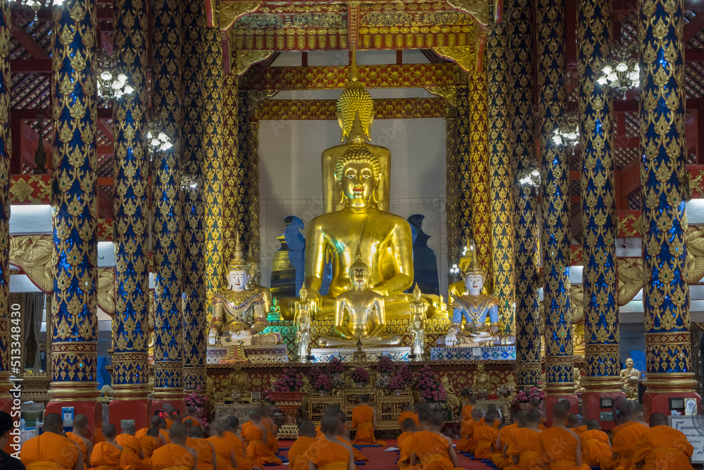 Fototapeta premium principle Buddha image of the third grade royal monastery, Wat Suan Dok, The attitude of subduing Mara, Mueang Chiang Mai District, Bangkok, Thailand