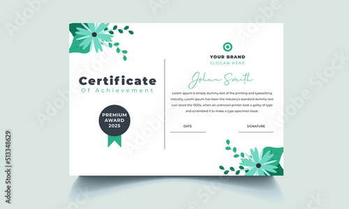 Floral Certificate of Appreciation template, flower certificate of achievement, awards diploma template.
