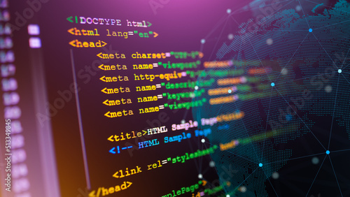 HTML code on computer monitor. Software / Web Developer Programming Code photo
