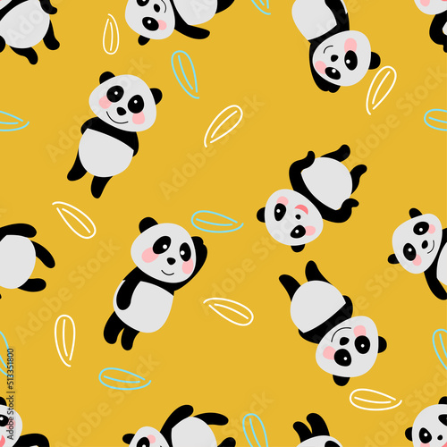 seamless pattern of panda in cute cartoon version,vector illustration