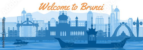 Brunei famous landmark with blue and white color design,vector illustration