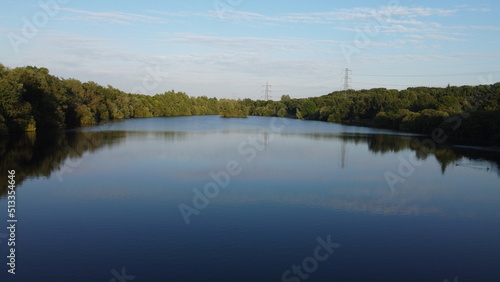 Fototapeta Naklejka Na Ścianę i Meble -  lake and forest view. Landscape and ducks with drone