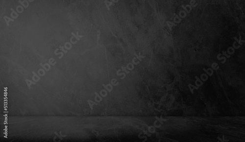 unobtrusive black travertine marble background with shadow on the wall. trendy frame  cover  card  postcard  exhibition podium  stand  on dark black   rchitectural background for product displayed.