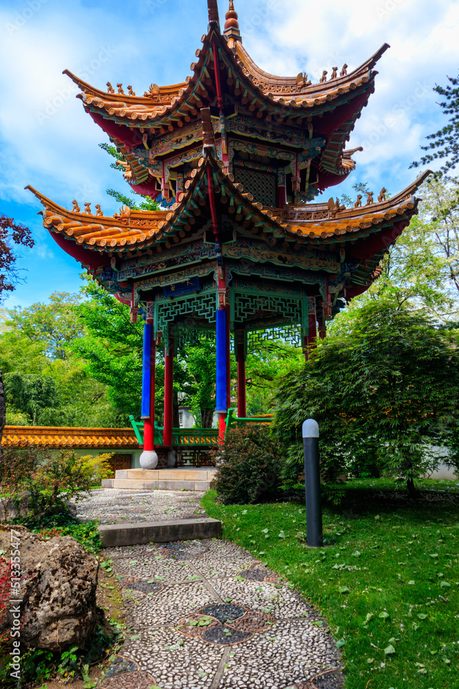 Traditional chinese gazebo in Chinese garden in Zurich, Switzerland
