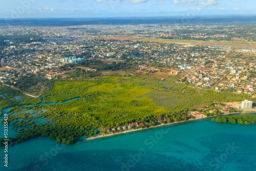 Aerial view of tropical island Zanzibar in the Indian ocean in Tanzania, East Africa © olyasolodenko