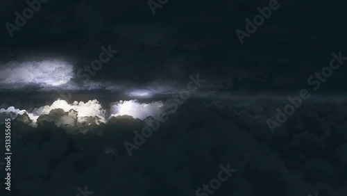Fototapeta Naklejka Na Ścianę i Meble -  3D Rendering of Flying Between Dark Storm Clouds with Lighnings