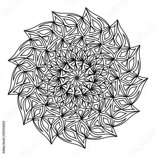 Easy mandala like flower or star, basic and simple mandalas Coloring Book for adults, seniors, and beginner. Digital drawing. Floral. Flower. Oriental. Book Page. Vector.