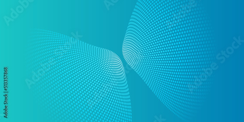 Blue Wavy Spotted Pattern, 3D Round Lit Surfaces - Futuristic Minimalist Background with Light and Dotted Texture - Vector Illustration