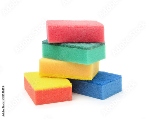 Multi-colored dish sponges isolated.