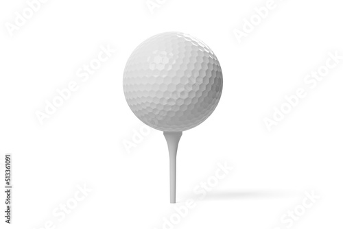 White golf ball on white golf tee over white background with shadow