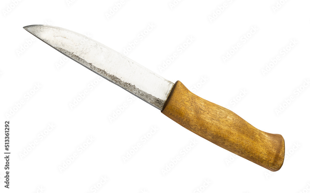 hand-forged hunting knife with wooden handle isolated on white background hand-forged hunting knife with wooden handle isolated on white background