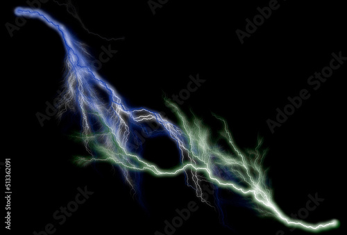 Concept of outstretched hands in the form of lightning bolts isolated on a black background