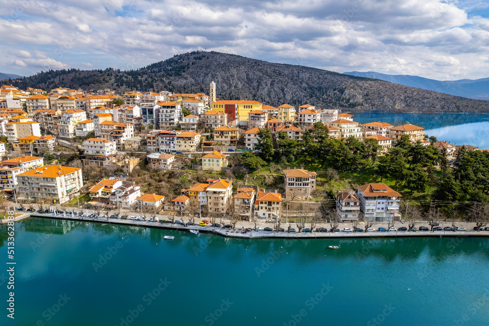 Aerial view of the city of Kastoria and Lake Orestiada in north Greece.