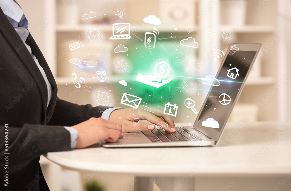 Businessman working on laptop with new business concept Businessman working on laptop with new business concept