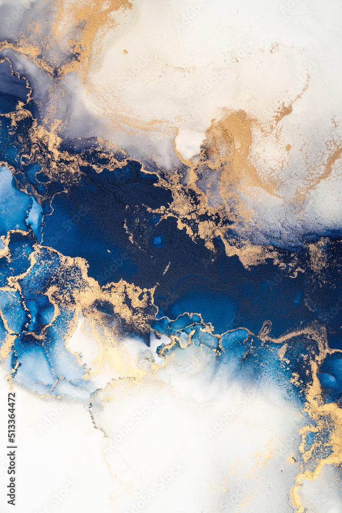 Leinwandbild Motiv - Blue Planet Studio : Marble ink abstract art from exquisite original painting for abstract background . Painting was painted on high quality paper texture to create smooth marble background pattern of kintsuki ink art .