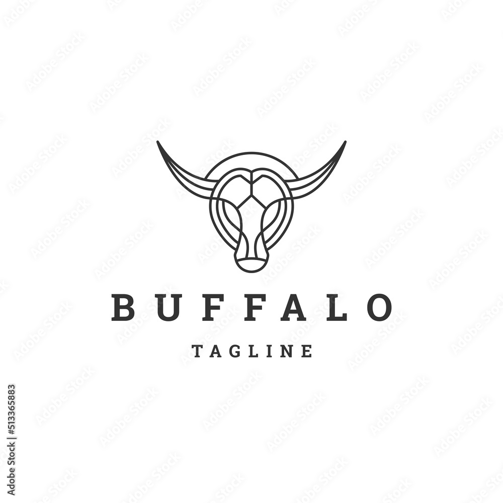 Obraz premium Buffalo head line logo icon design template flat vector
