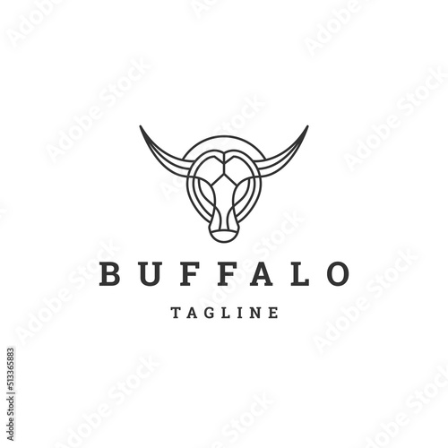 Buffalo head line logo icon design template flat vector