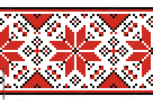 Ethnic Ukraine seamless pattern. Vector Illustration. Traditional black and red national ukrainian ornament.
