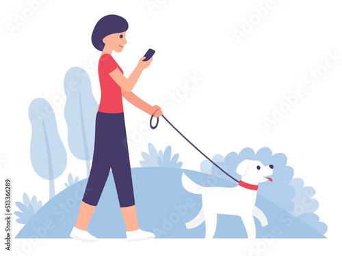 Cartoon woman walking dog