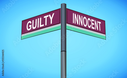 Crossroads of Justice: Guilty and Innocent as Opposing Paths, Symbolizing the Fragile Balance Between Truth and Perception in the Legal Maze of Human Judgment