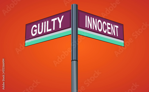 Crossroads of Justice: Guilty and Innocent as Opposing Paths, Symbolizing the Fragile Balance Between Truth and Perception in the Legal Maze of Human Judgment
