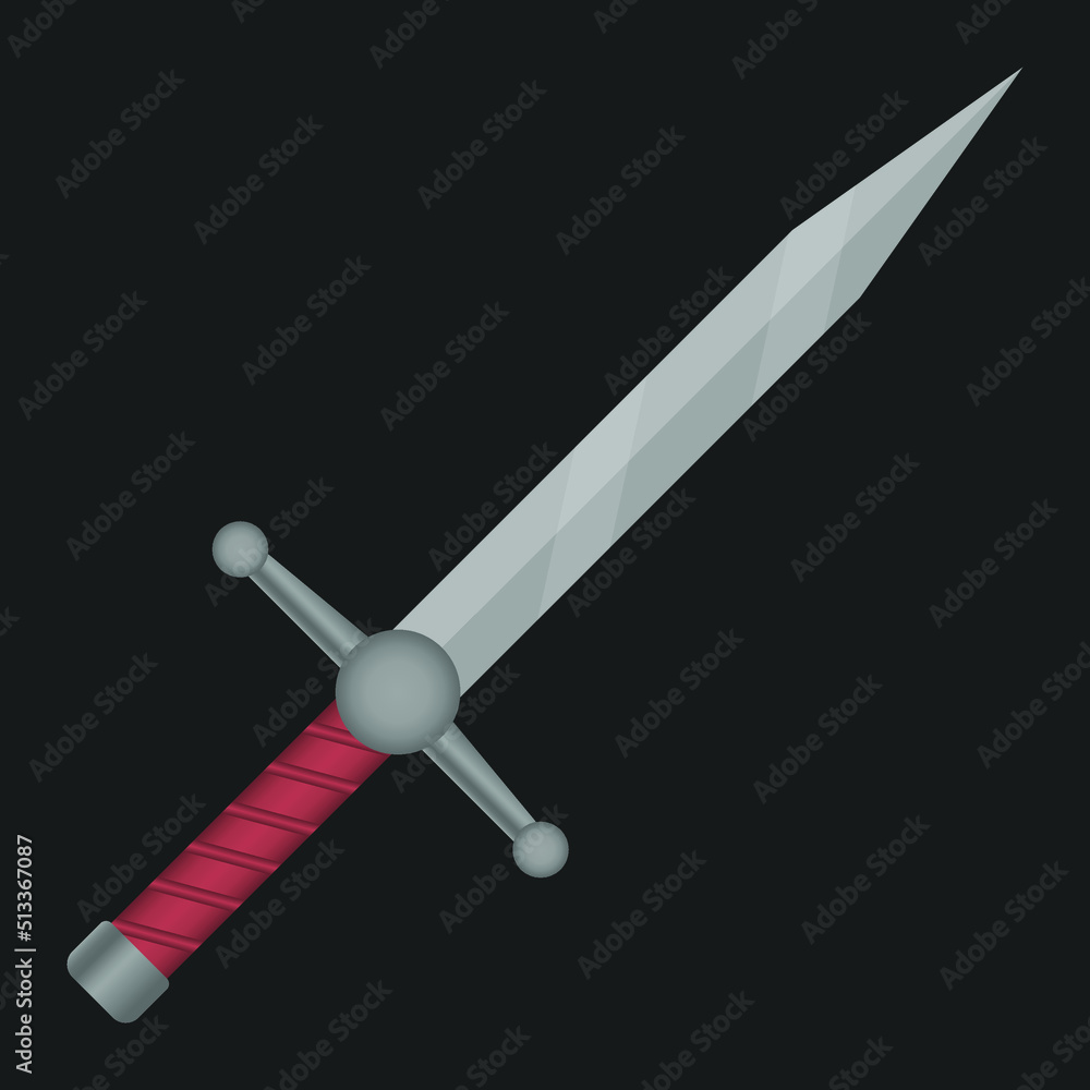 A sword with a red handle. Metal sword for the game. Vector A sword with a red handle. Metal sword for the game. Vector