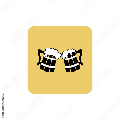 Beer glasses icon. To your health. Two foamy beer glasses. Web icon, logo. Isolated vector illustration