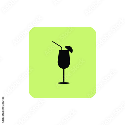 cocktail glass with a drink, and a slice of lemon. Vector illustration isolated on a blue background.