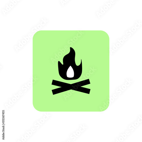 Vector icon of fire, flame on a green isolated background.