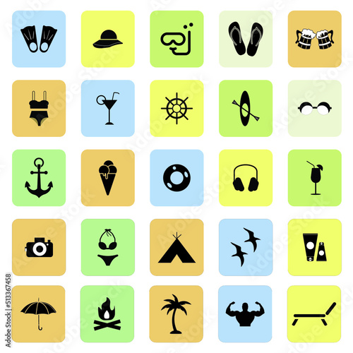 Summer travel and vacation icon collection