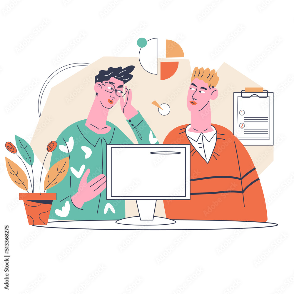 Colleagues are brainstorming, lively discussing work issues, flat vector illustration isolated on white background. Effective and productive teamwork. Colleagues are brainstorming, lively discussing work issues, flat vector illustration isolated on white background. Effective and productive teamwork.